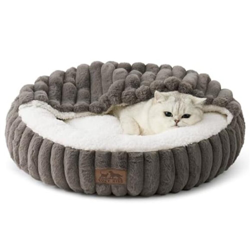 Cat Bed Hooded Blanket Anti Anxiety Donut Pet Bed Cozy Small Dogs Fluffy Soft